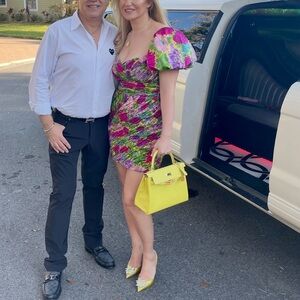 Ronny Kobo Collection Vibrant Puff Sleeve Mini Dress like NEW